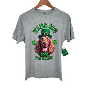 Irish Setter St Patricks Day Kiss Me Irish T-Shirt Mens XS Gray Holiday Festive